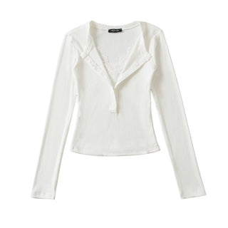 Women's Lace V-Neck Slim Fit Knit Top