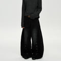 Retro Knife-Edge Washed Distressed Denim Pants Men Cleanfit Silhouette Loose Straight Leg Wide Leg Long Trousers Trendy