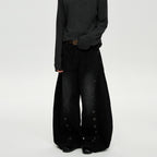 Retro Knife-Edge Washed Distressed Denim Pants Men Cleanfit Silhouette Loose Straight Leg Wide Leg Long Trousers Trendy