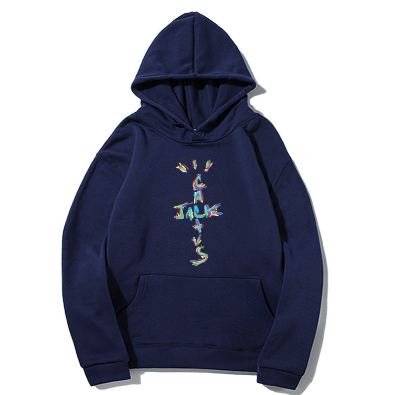 Western Hip-Hop Letter Print Long Sleeve Hooded Fleece Sweatshirt