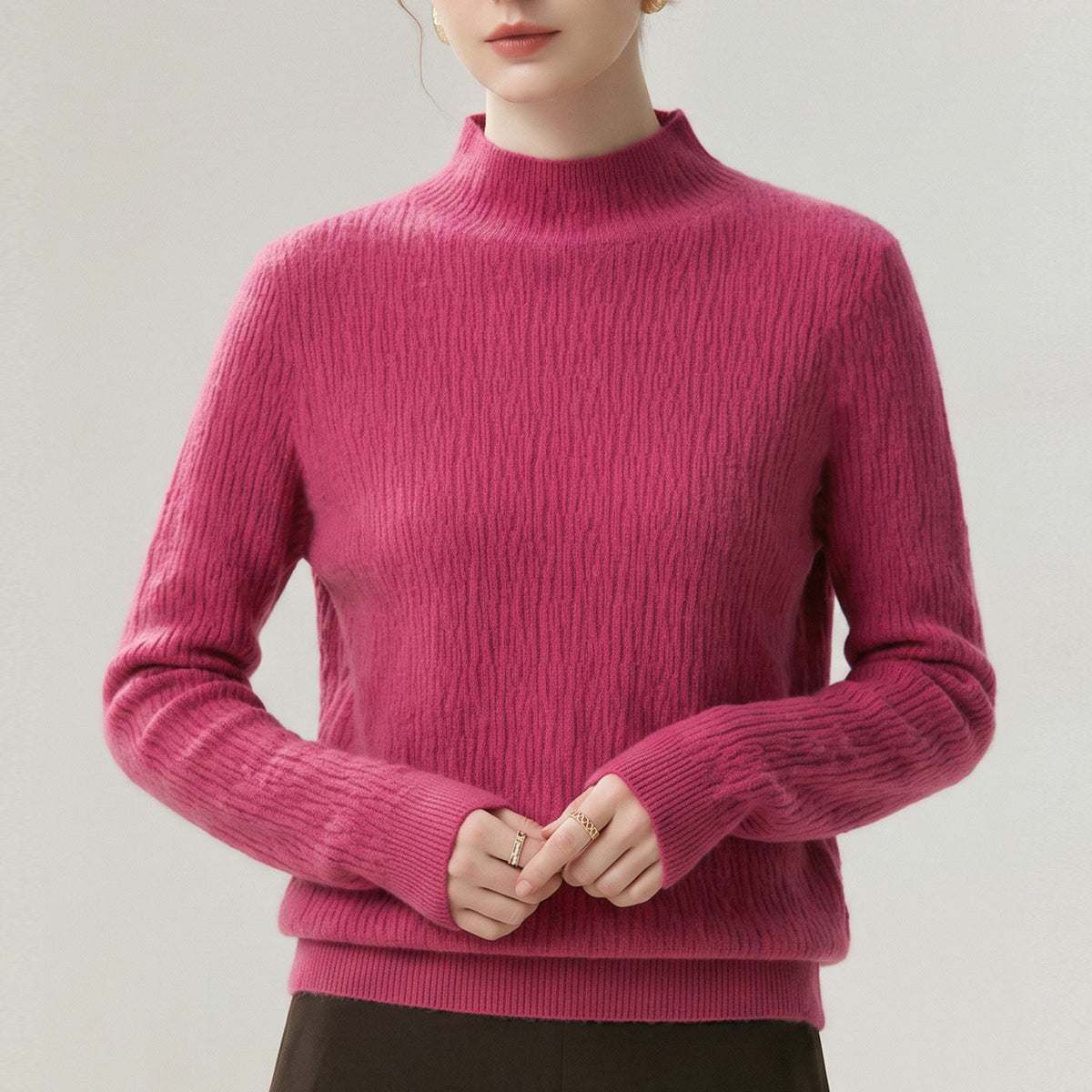 Half high neck solid color sweater