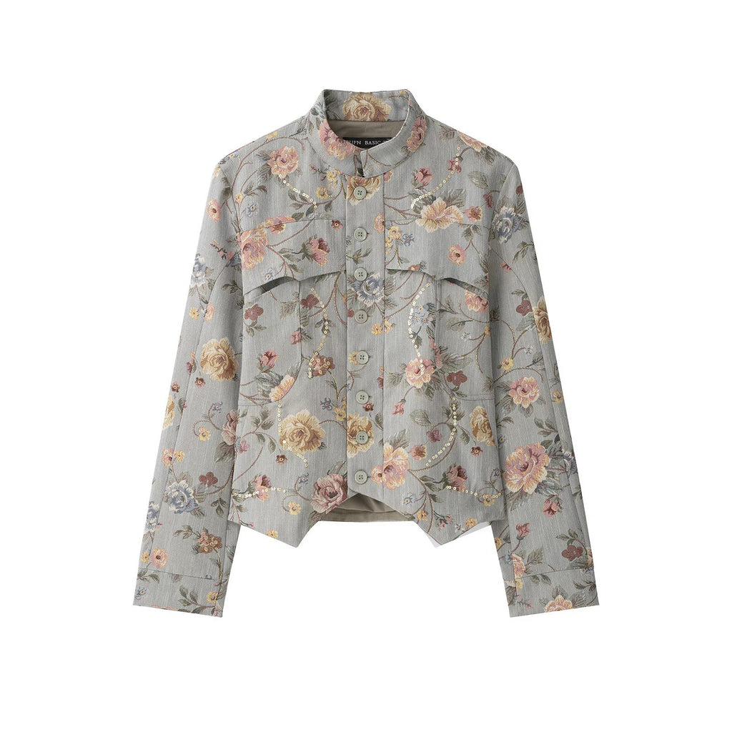Jacquard stand collar suit jacket for women