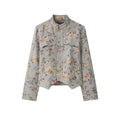 Jacquard stand collar suit jacket for women