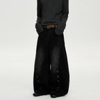 Retro Knife-Edge Washed Distressed Denim Pants Men Cleanfit Silhouette Loose Straight Leg Wide Leg Long Trousers Trendy
