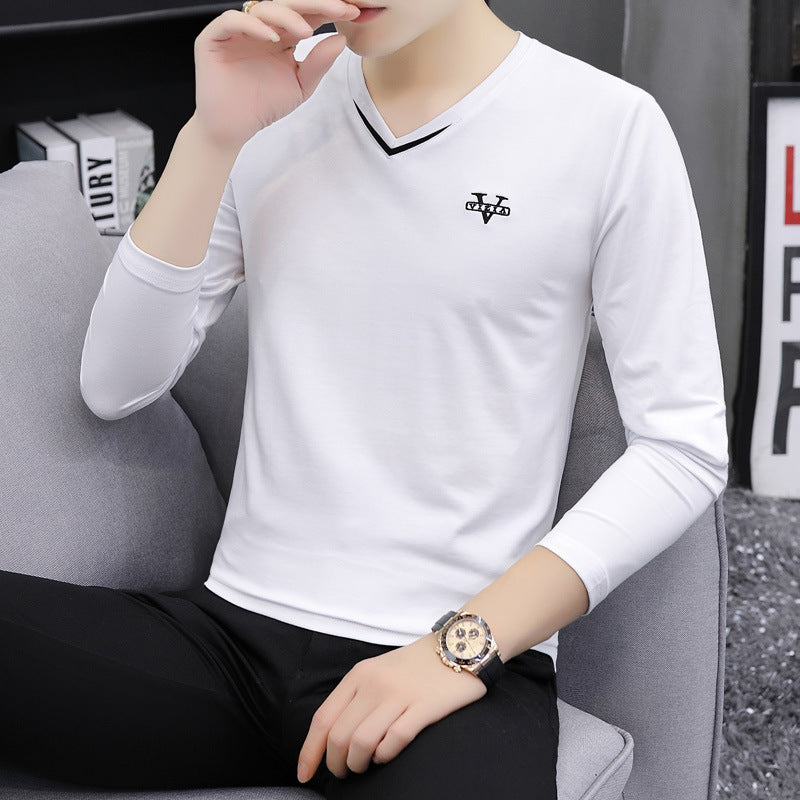 V-neck men's long sleeved T-shirt