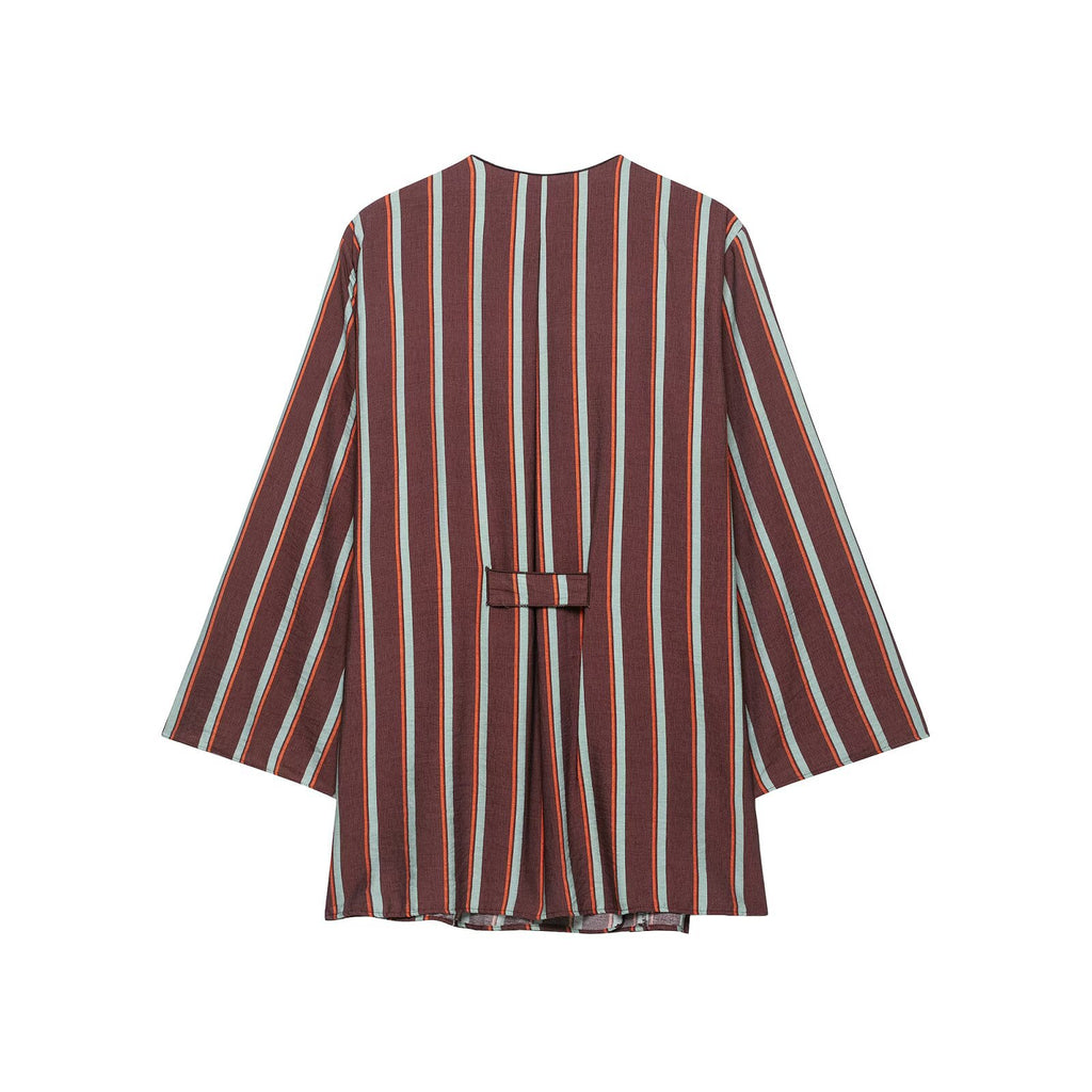 Deep V-neck double breasted striped jacket+pants set for women