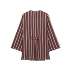 Deep V-neck double breasted striped jacket+pants set for women