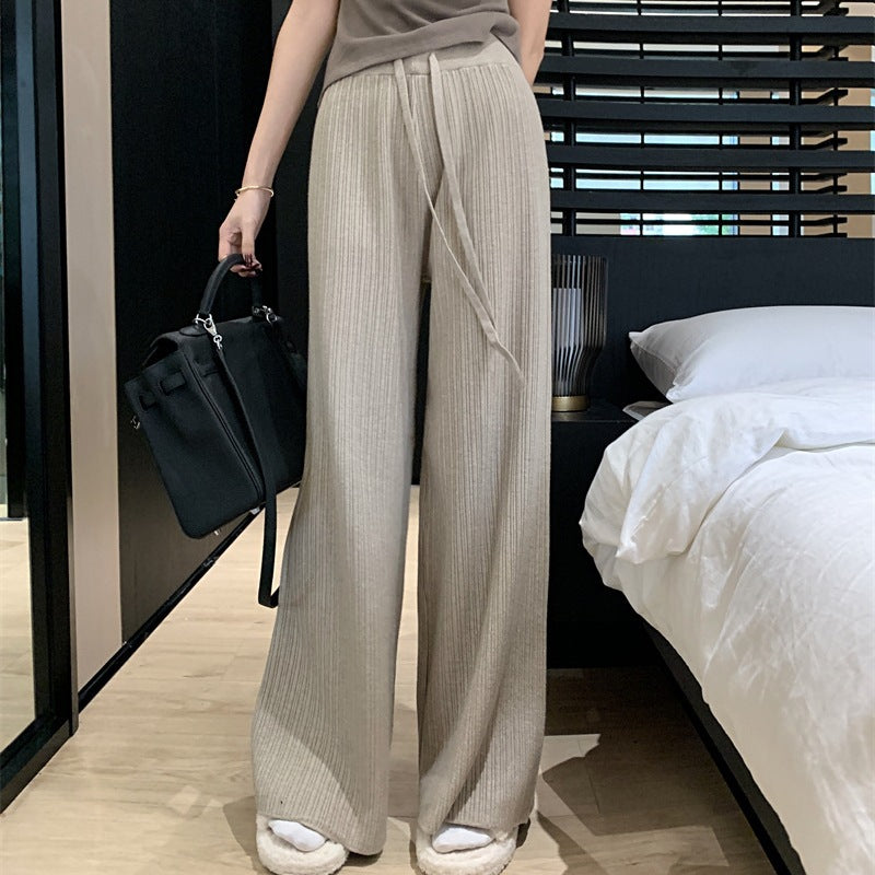 Calça Pantalona Feminina Canelada com Cordão