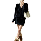 V-neck sweater short skirt set