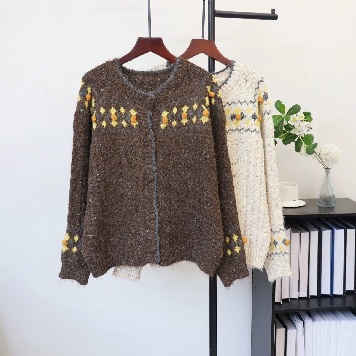 Loose round neck cardigan sweater for women