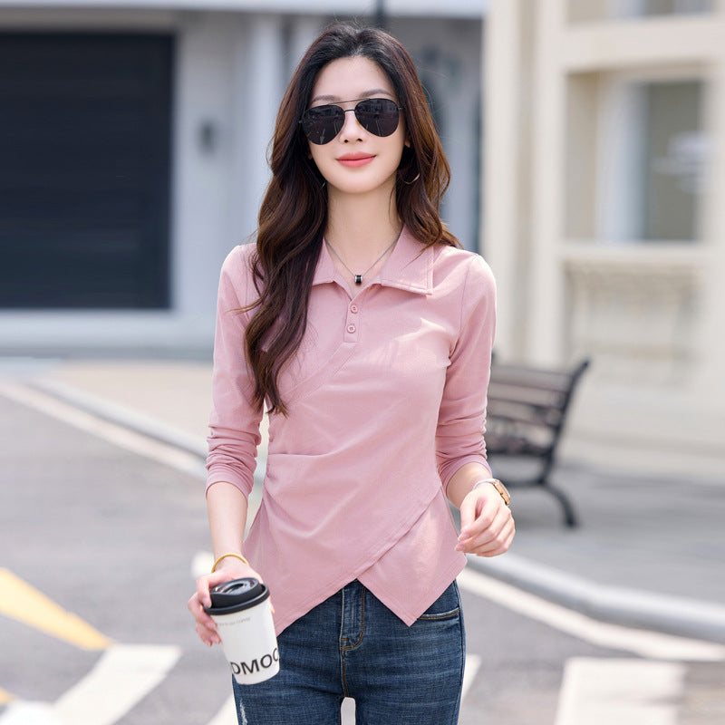 Women's polo collar long sleeved T-shirt