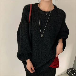 Round neck loose pullover sweater for women