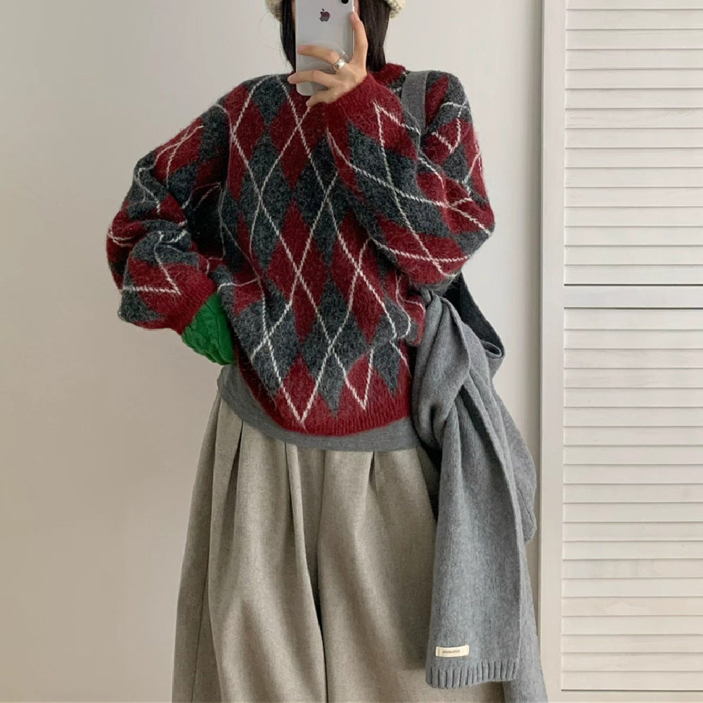 Lingge contrasting sweater pullover for women