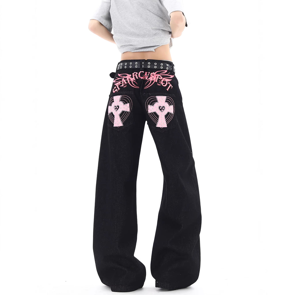 Causal  Vintage Black High Waist Loose Slim Fit Wide Leg Jeans