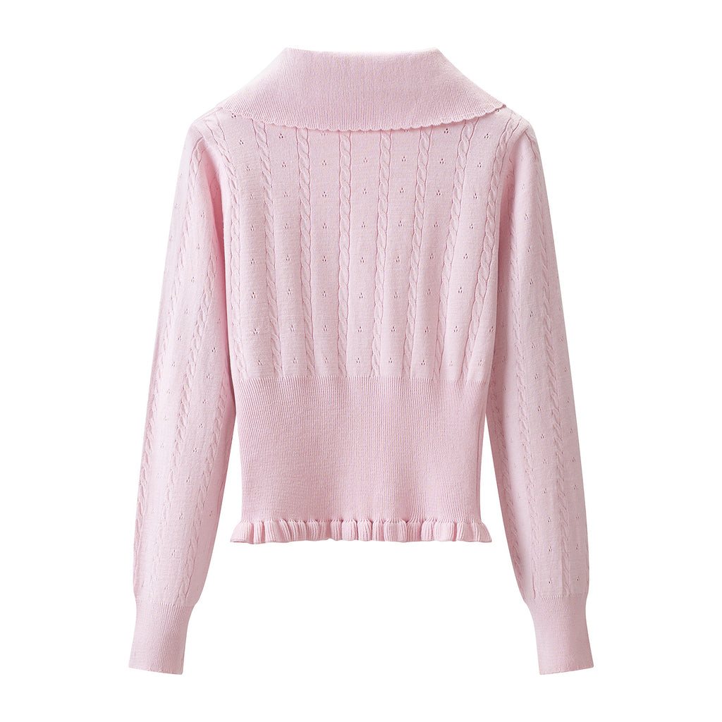 Pink Long Sleeve Knit Sweater Skirt Set for Women Autumn Winter
