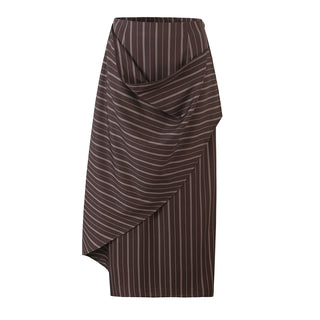 Women's Relaxed Vintage Striped Long Sleeve Wrap Blouse and Designer Midi Skirt Two Piece Set