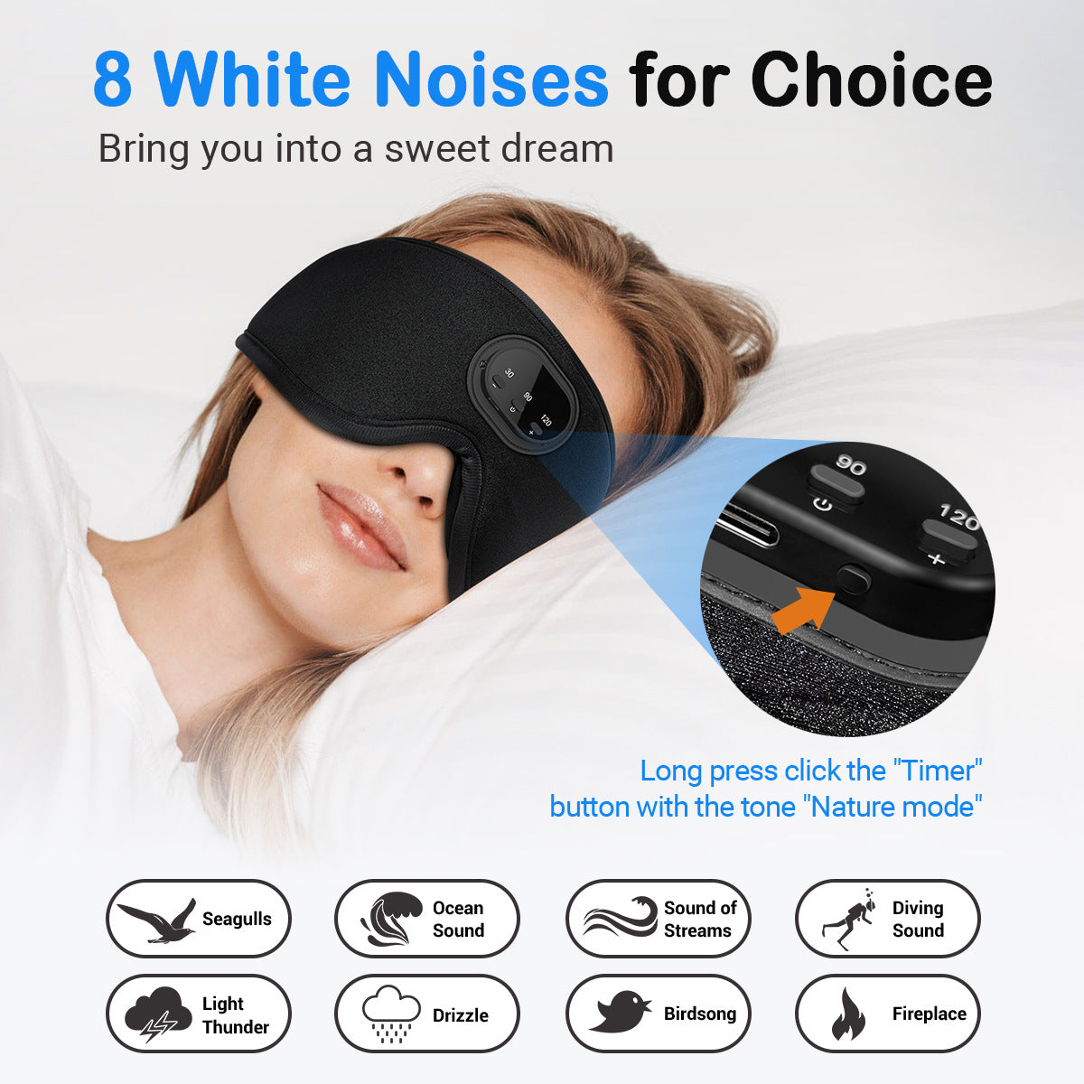 Máscara de Dormir com Música Bluetooth e Ruído Branco 3D