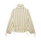 Lace up loose striped linen shirt+pants set for women