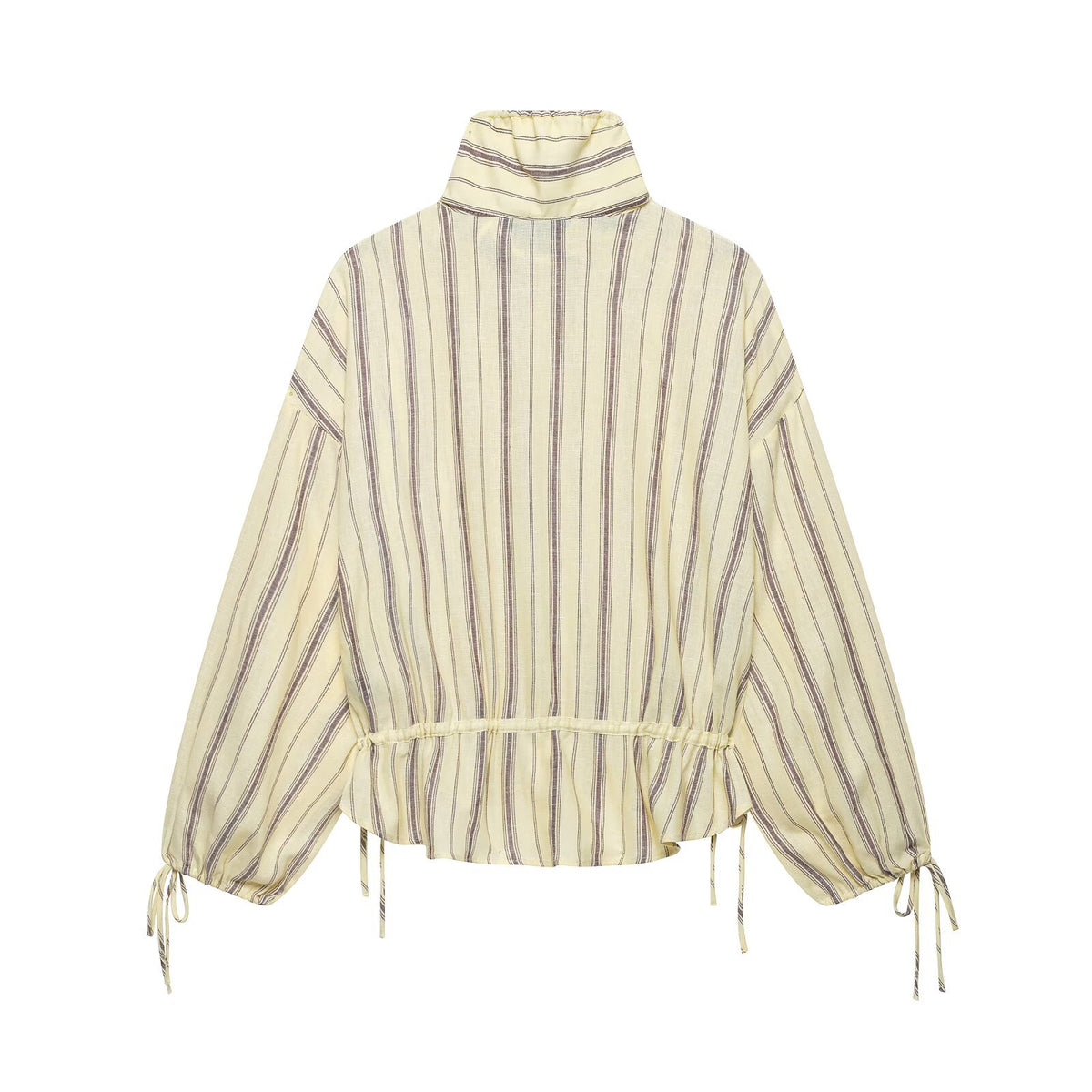 Lace up loose striped linen shirt+pants set for women
