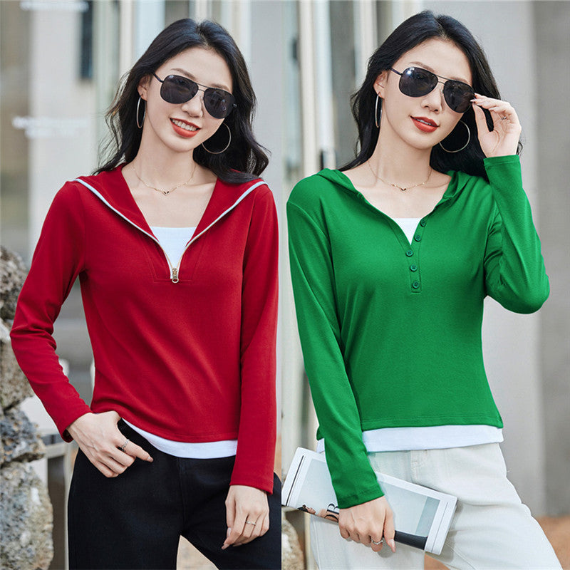 Long sleeved hooded women's T-shirt