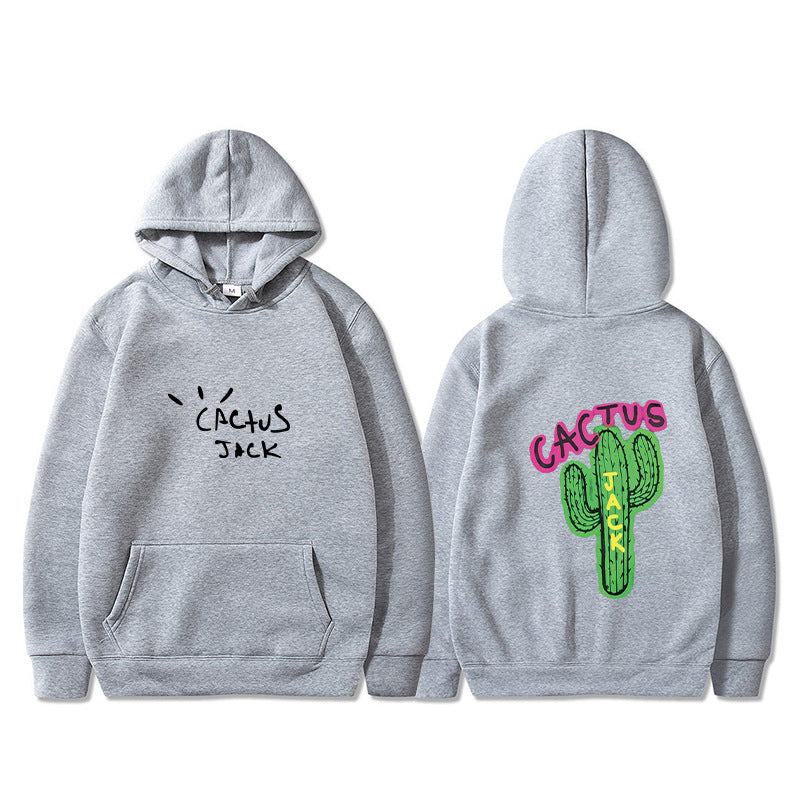 Western Hip Hop Style Cactus Graphic Long Sleeve Hooded Unisex Sweatshirt
