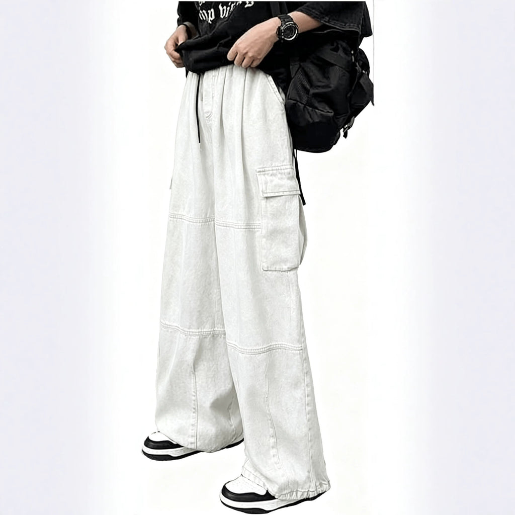 Casual Color-blocked Multi-pocket Loose Fit Men's Denim Pants Fashion Streetwear Style