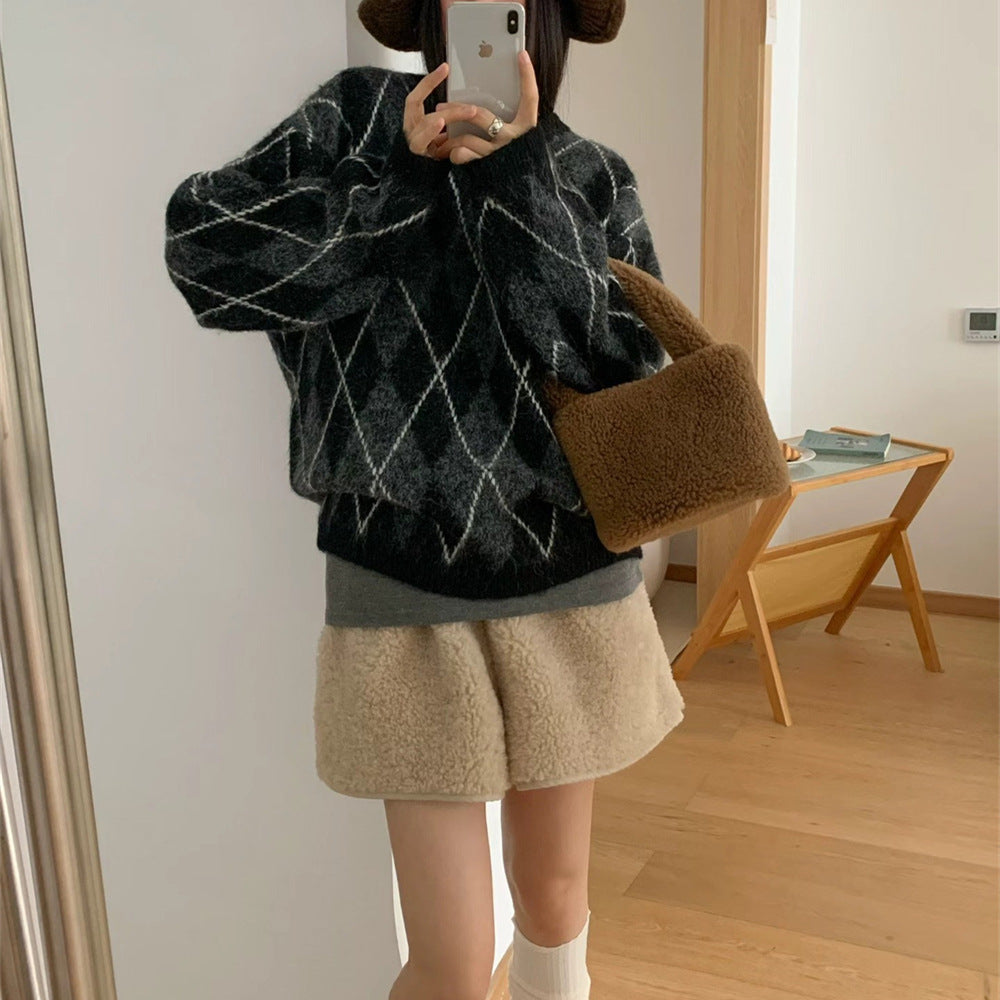 Lingge contrasting sweater pullover for women