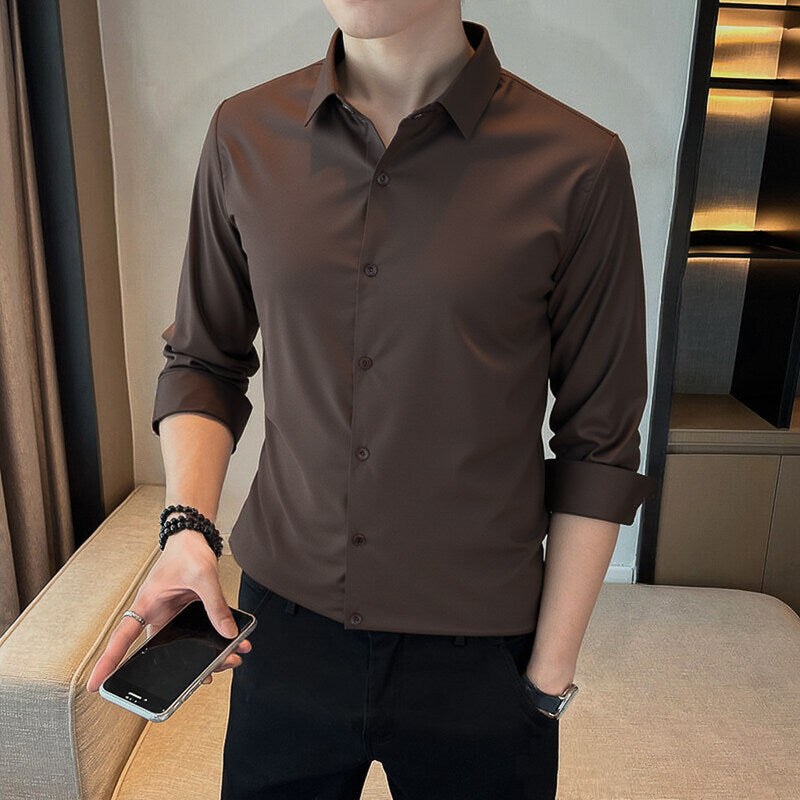 Men's Business Long Sleeve Solid Collar Shirt