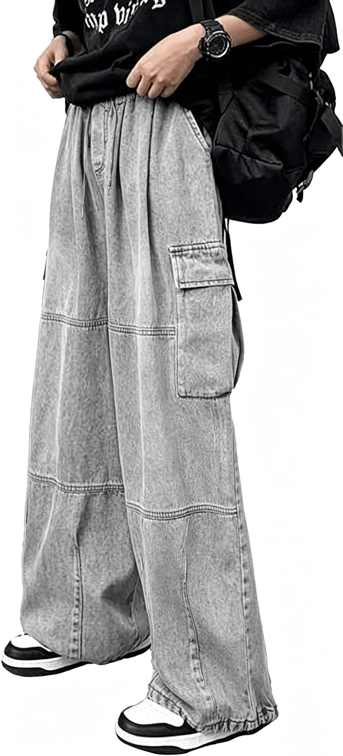Casual Color-blocked Multi-pocket Loose Fit Men's Denim Pants Fashion Streetwear Style