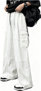 Casual Color-blocked Multi-pocket Loose Fit Men's Denim Pants Fashion Streetwear Style