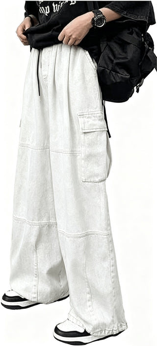 Casual Color-blocked Multi-pocket Loose Fit Men's Denim Pants Fashion Streetwear Style