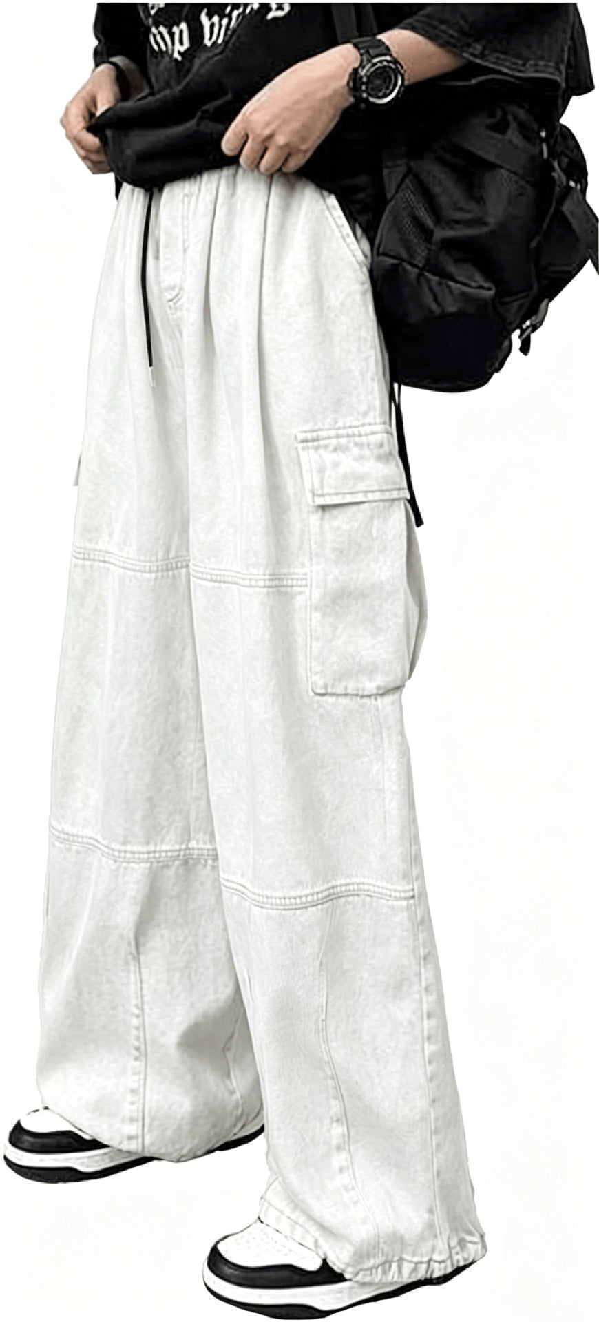 Casual Color-blocked Multi-pocket Loose Fit Men's Denim Pants Fashion Streetwear Style