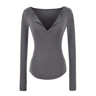 Blusa Feminina Manga Longa Decote V com Fenda