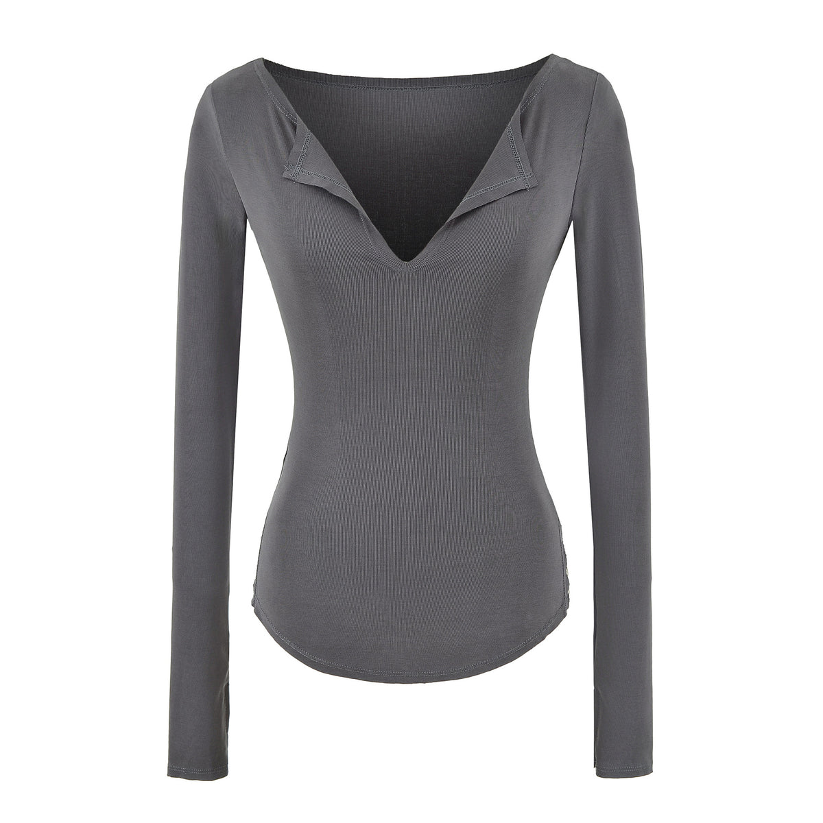 Blusa Feminina Manga Longa Decote V com Fenda