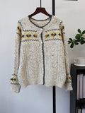 Loose round neck cardigan sweater for women