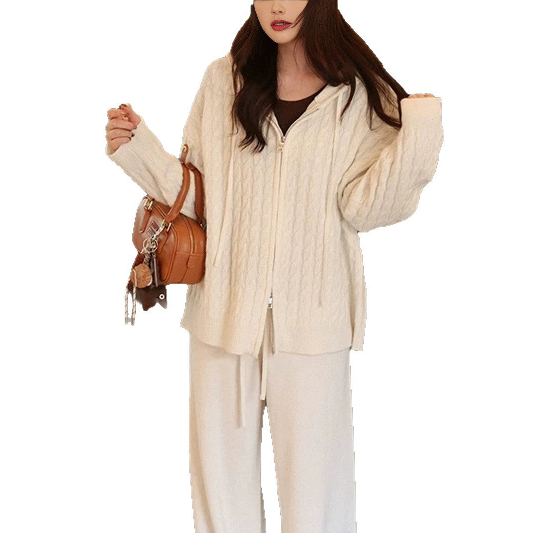 Hooded cardigan two-piece set