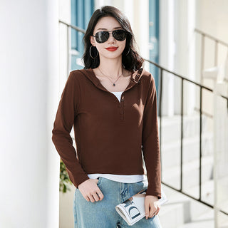 Long sleeved hooded women's T-shirt