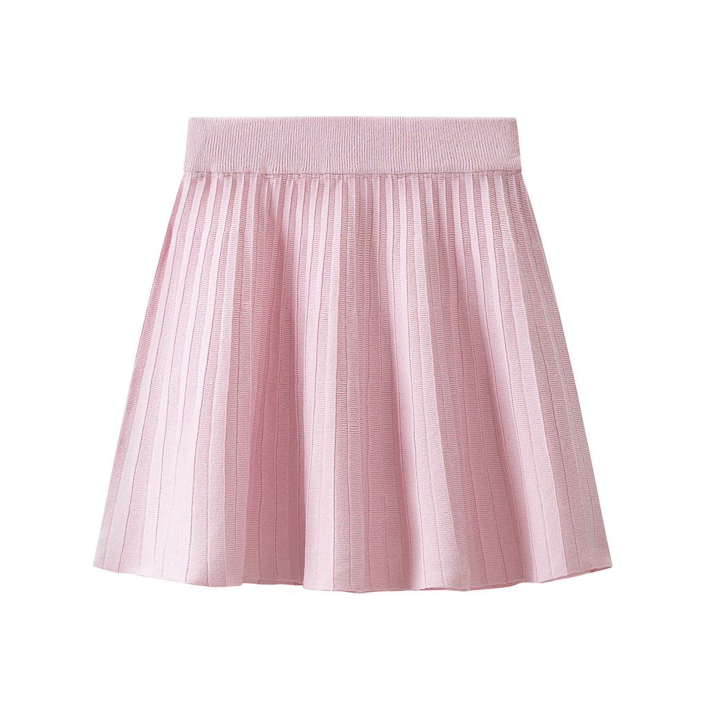 Pink Long Sleeve Knit Sweater Skirt Set for Women Autumn Winter