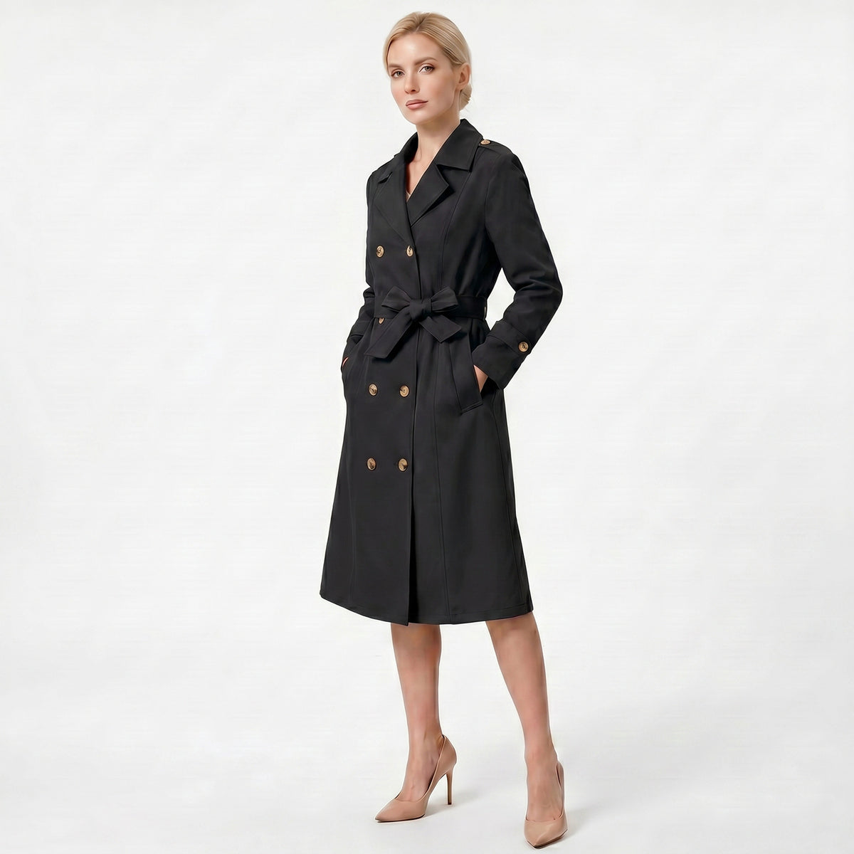 Women's waist cinched double breasted jacket