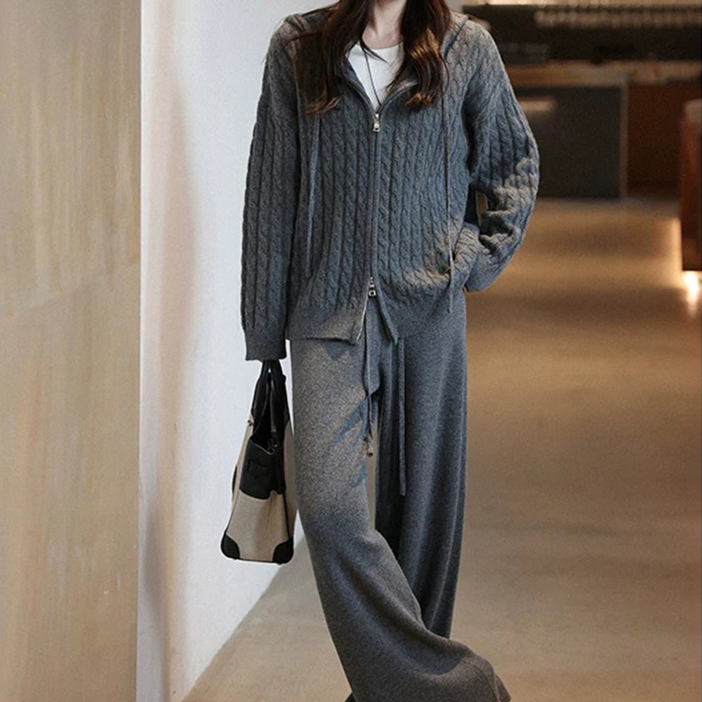 Hooded cardigan two-piece set