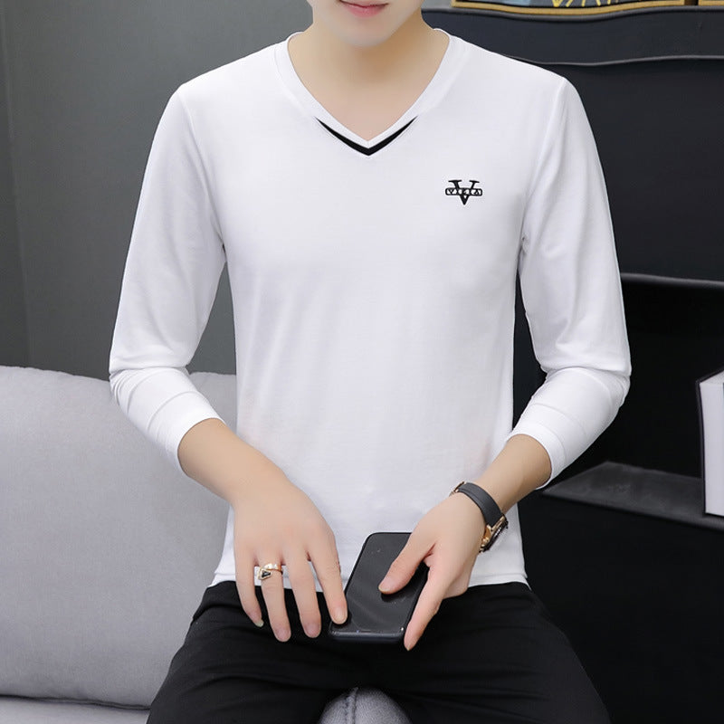 V-neck men's long sleeved T-shirt