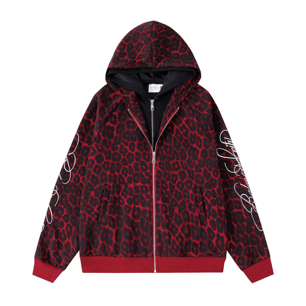 Hooded Zipper Unisex Handwritten Embroidery Zip-Up Hoodie Cardigan