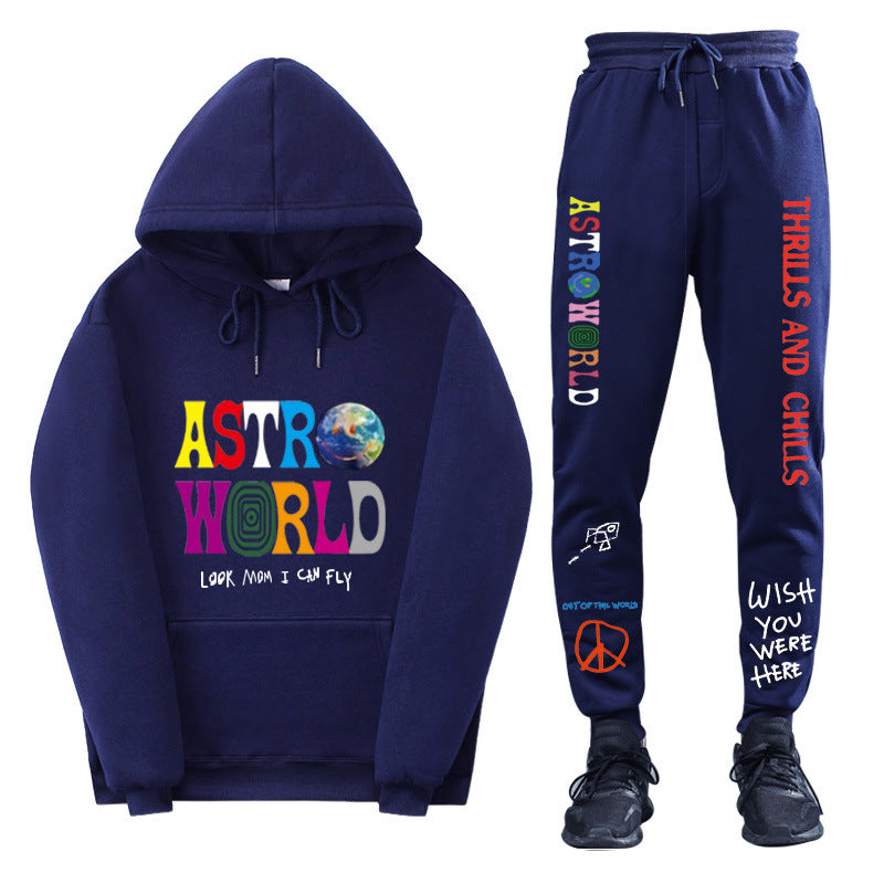 Travis Scott ASTROWORLD Hooded Sweatshirt and Sweatpants Set Casual Style