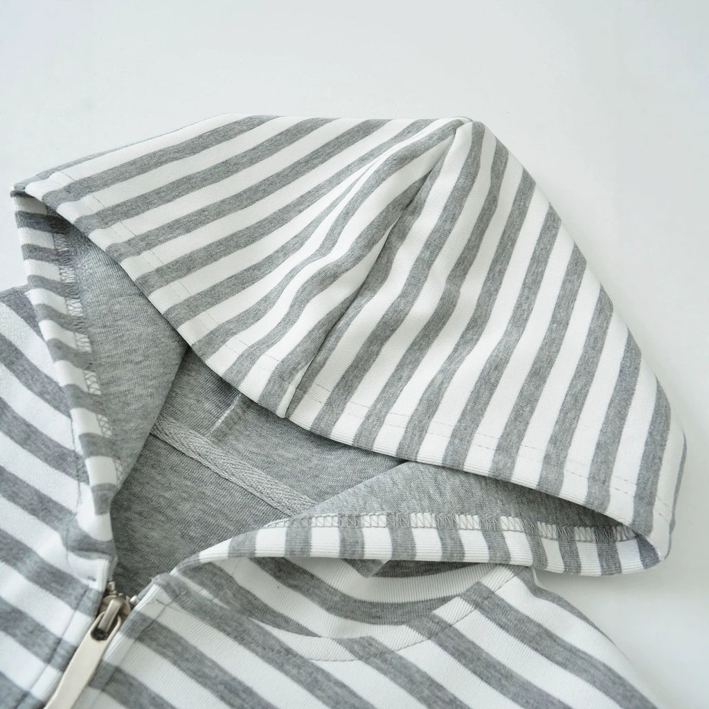 Women's Gray Striped Sweatshirt and Wide Leg Sweatpants Casual Loose Two-Piece Set