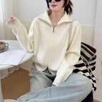 Stand up collar zipper sweater for women