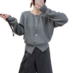 Solid color round neck sweater for women