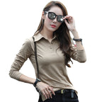 Long sleeved lapel women's T-shirt
