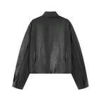 Half high collar long sleeved single breasted PU jacket