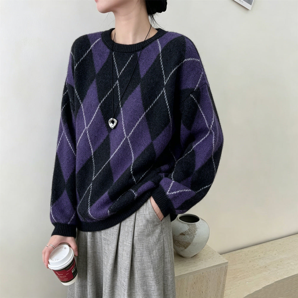 Suéter Feminino Gola Redonda Estampa Losango