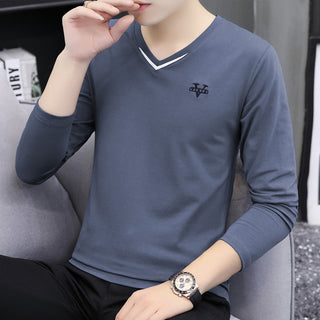 V-neck men's long sleeved T-shirt